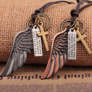 Single-wing Cross Leather Necklace