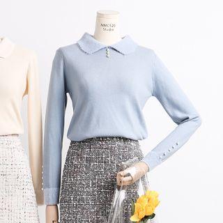Faux-pearl Collared Knit Top