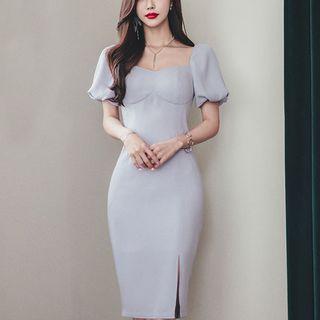 Square-neck Short-sleeve Sheath Dress