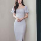Square-neck Short-sleeve Sheath Dress