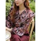 Tie-neck Frilled Paisley Blouse Black - One Size