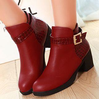 Chunky-heel Paneled Buckled Ankle Boots