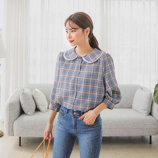 Peter Pan-collar Plaid Blouse