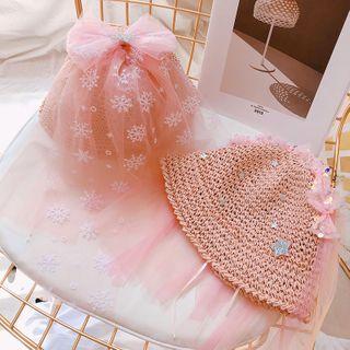 Sequined Bow Straw Bucket Hat