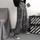 Zebra Print Drawstring-cuff Pants Zebra - Black & Gray - One Size