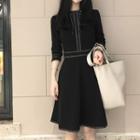 Long-sleeve Contrast-stitching Mini A-line Dress / 3/4-sleeve Dress