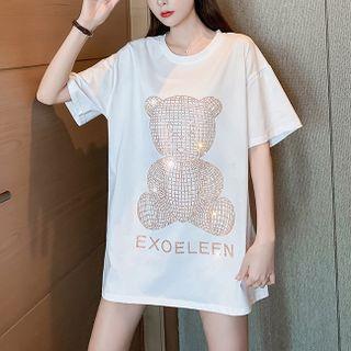 Short-sleeve Bear Rhinestone T-shirt