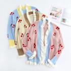 Cherry Pattern Open Front Cardigan