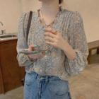 Long-sleeve Floral Print Blouse / Wide Leg Pants