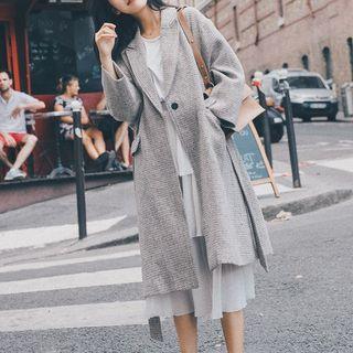 Herringbone Peak-lapel Single-buttoned Coat