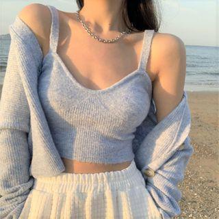 Cropped Knit Camisole / Cardigan / Harem Pants / Set