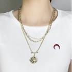 Coin Pendant Alloy Layered Necklace Gold - One Size