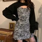 Spaghetti Strap Zebra Print Mini Dress / Cropped Sweatshirt