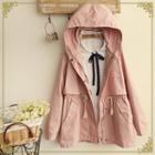 Embroidered Hooded Drawstring Waist Jacket