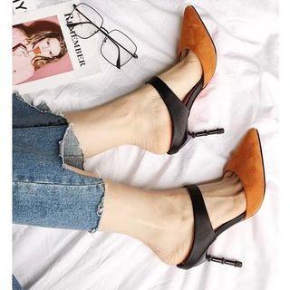 Faux Suede Kitten Heel Pointed Mules
