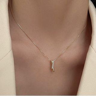 Rhinestone Pendant Alloy Necklace 1pc - Gold - One Size