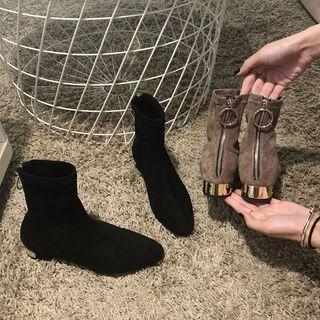 Metallic Block Heel Short Boots