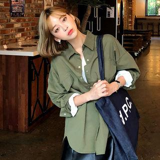 Snap-button Cotton Shirt Jacket