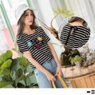 Lace-up Back Striped T-shirt