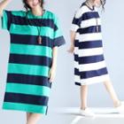 Striped Elbow Sleeve Midi T-shirt Dress