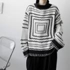 Mock-neck Geometric Pattern Sweater