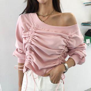 Off-shoulder Drawcord Pullover