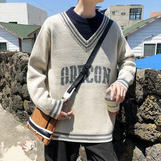 Mock Two Piece Letter Embroidered Knit Top