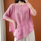 Elbow-sleeve Embroidered Oversized Top