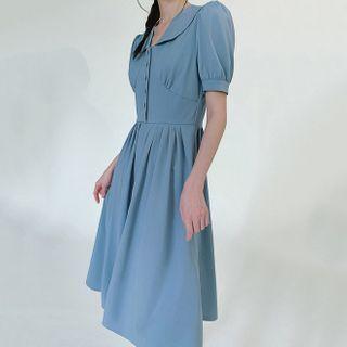 Collared Short-sleeve High-waist Dress