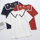 Embroidered Contrast Trim Short-sleeve Shirt