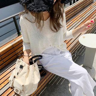 Dip-back Oversized Sheer Knit Top