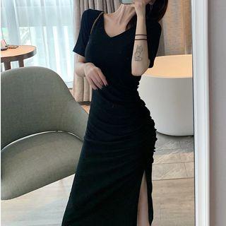 Slit-side Short-sleeve Dress