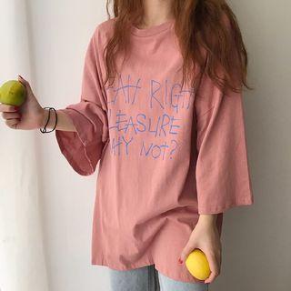 Lettering 3/4-sleeve Crewneck T-shirt