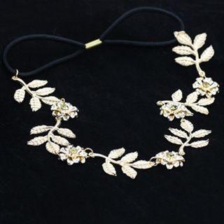 Rhinestone Flower And Leaf Headband