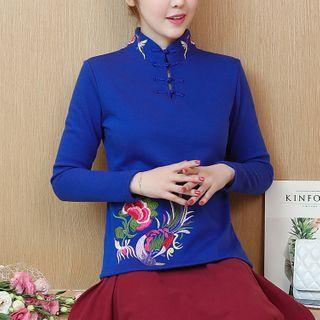 Long-sleeve Mandarin Collar Embroidered Top