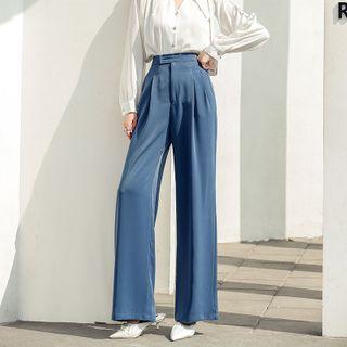Plain Straight Leg Wide-leg Pants