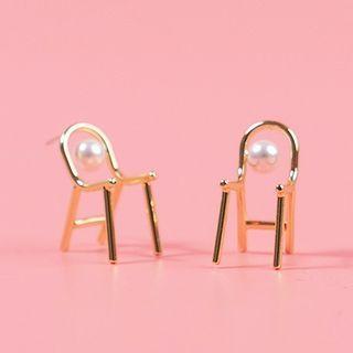 Faux Pearl Chair Stud Earring 1 Pair - 925silver Earring - One Size