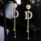 Rhinestone Letter D Dangle Earring A0244 - 1 Pair - Gold - One Size