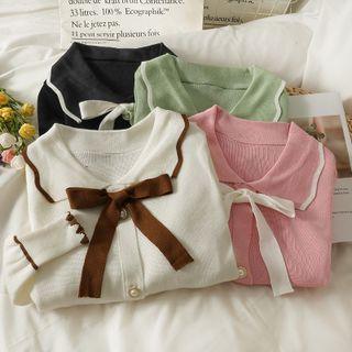 Ribbon-accent Light Knit Polo Shirt