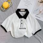 Short-sleeve Contrast Trim Embroidered Polo Shirt