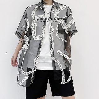 Short-sleeve Lettering Mesh Shirt