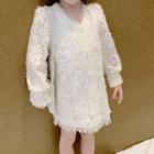 Family Matching Fringed Lace Long-sleeve Mini Shift Dress