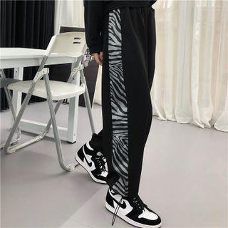 Zebra Print Panel Drawstring-cuff Pants