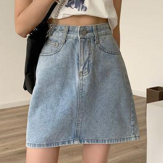 Heart Print Pocket Denim Skirt