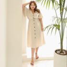 Button-front Flutter-sleeve Long Dress