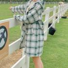 Toggle Button Plaid Hooded Woolen Coat