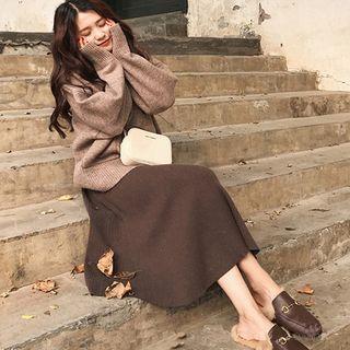 Set: Pocket Detail Turtle-neck Sweater + Midi A-line Skirt