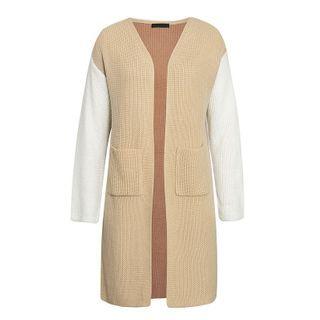 Color-block Knitted Long Cardigan