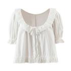 Short-sleeve Eyelet Lace Tie-front Blouse