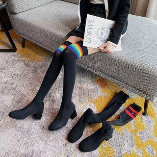 Block-heel Knit Over The Knee Boots